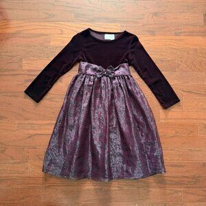 Kids Rich Velvet & Tulle Formal Dress | Bow and Long Sleeves